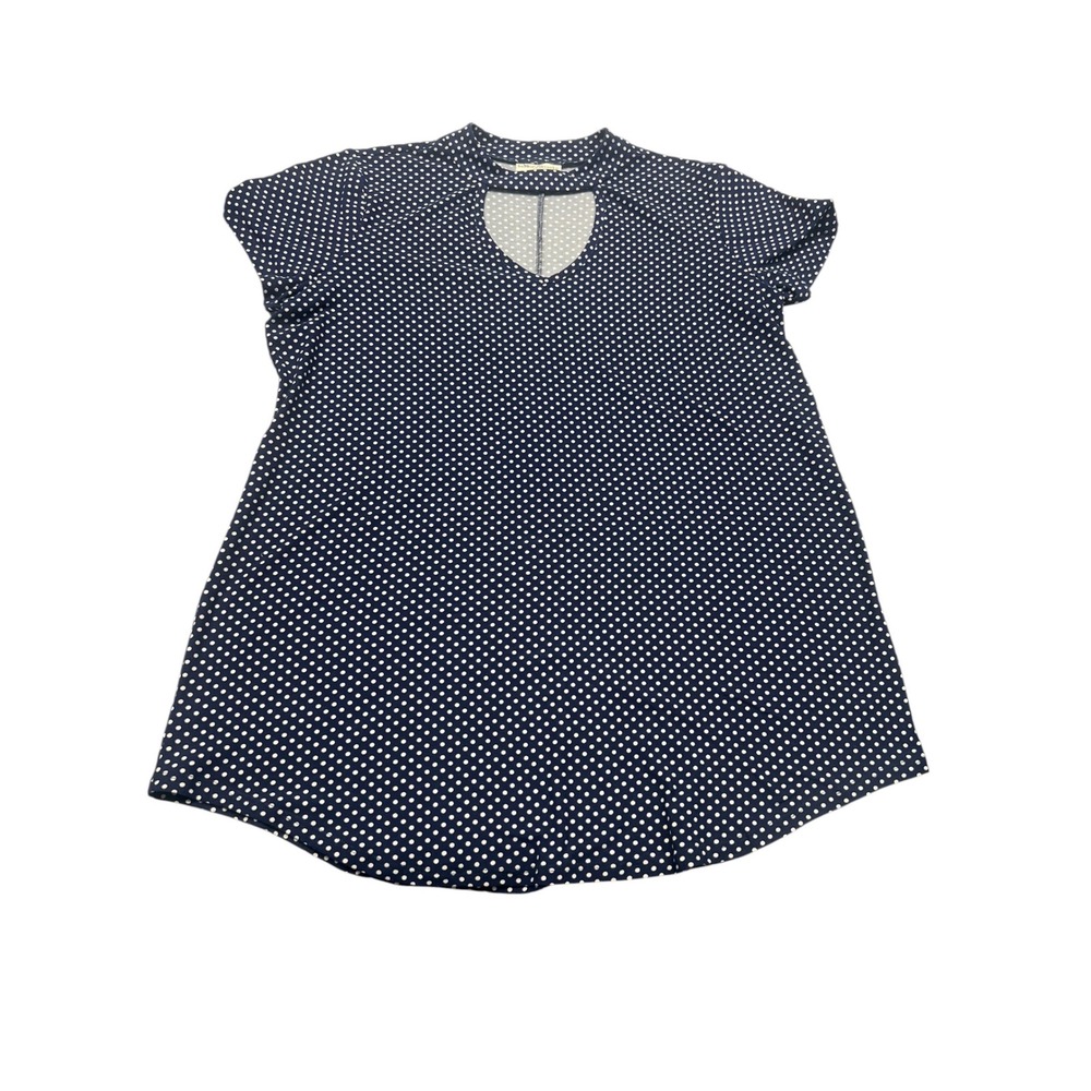 Bobbie Brooks Plus Size black White Polka Dot Keyhole Mock Neck Blouse